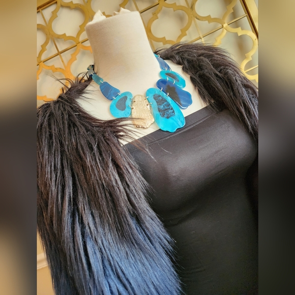 Black, Blue and Goldtone Statement Necklace with Earrings Set - Picture 13 of 15